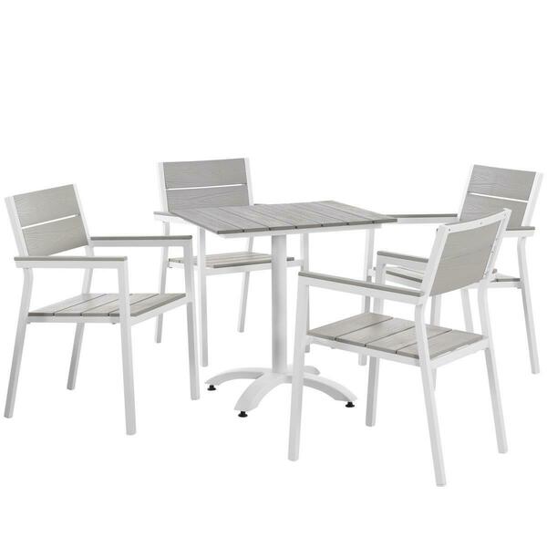 Primewir 5 Piece Maine Outdoor Patio Dining Set Gray plywood with White Aluminum Frame EEI-1761-WHI-LGR-SET